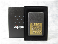 ZIPPO LOGO Black Crackle Lighter with Brass Emblem (Zippo, #362, 2005)  