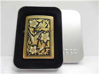 NATURE'S MELODY Damascene Floral & Bird Pattern Lighter with Gold Leaf Inlay (Zippo, Toledo Series, 1998)