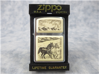Linda Layden SCRIMSHAW HORSES Brushed Chrome Lighter (Zippo, 2005)