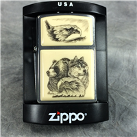 SCRIMSHAW EAGLES BEAR & WOLF Brushed Chrome Lighter (Zippo, 2005)
