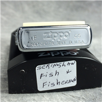 SCRIMSHAW FISH & FISHERMEN ON BOAT Brushed Chrome Lighter (Zippo, 2005)