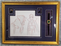 One-Of-A-Kind EVIL QUEEN/OLD HAG Signed & Framed Original Disney Parks Artist Sketch, 3D Magic Mirror Watch & Collector's Pins