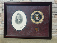 Bill Clinton Deluxe Framed Signed Engraved Photo, Presidential Seal & Official Inaugural Bronze Medal