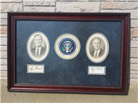 George H. W. Bush & George W. Bush Deluxe Framed Signed Engraved Portraits & Presidential Seal