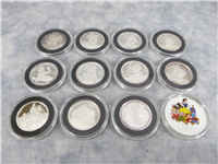 1987 Walt Disney's Classic Snow White 50th Anniversary Set of Eleven 1/2 Ounce .999 Fine Silver Proof Medals