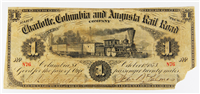 1873 $1 Charlotte Columbia and Augusta Rail Road Company Fare Ticket
