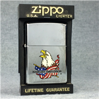 HARLEY-DAVIDSON EAGLE & FLAG Polished Chrome Lighter (Zippo 250EF, 1991)
