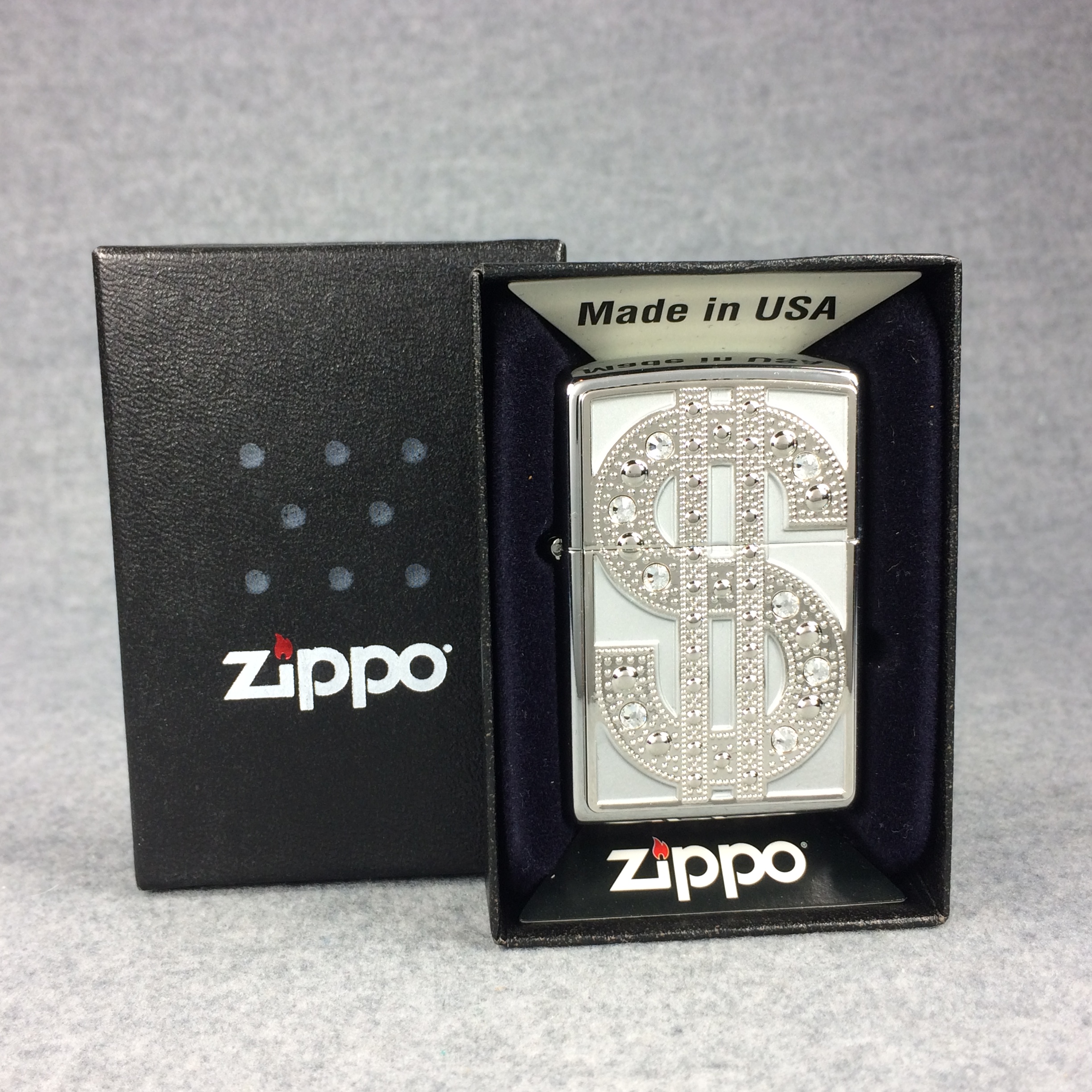 Value of ZIPPO DOLLAR SIGN BLING Emblem Polished Chrome Lighter (Zippo