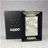 ZIPPO DOLLAR SIGN BLING Emblem Polished Chrome Lighter (Zippo, 2013) SEALED