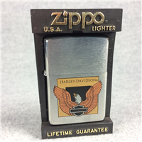 HARLEY-DAVIDSON Eagle Gold/Black Square Brushed Chrome Lighter (Zippo, 1993) SEALED