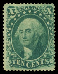 (Scott-33)  USA 1857 10c George Washington (green, type 3)