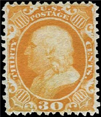 (Scott 46)  USA 1875 30&#162; Benjamin Franklin (orange)