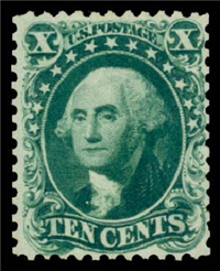 (Scott-43)  USA 1875 10c George Washington (blue green)