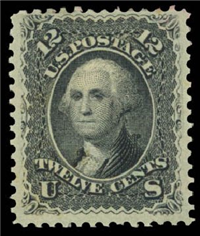 (Scott 90)  USA 1867 12&#162; George Washington (black, grill)