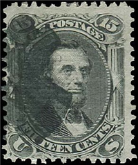 (Scott 91)  USA 1867 15&#162; Abraham Lincoln (black, grill)