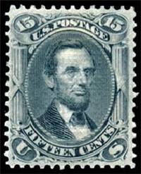 (Scott 98)  USA 1867 15&#162; Abraham Lincoln (black, grill)