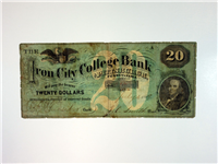 1869 $20 Iron City College Bank  (Pittsburg, PA)