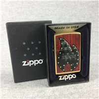 ZIPPO Leather Flame "Gold Dust" Street / Antique Brass Lighter (Zippo, 2015) NIB