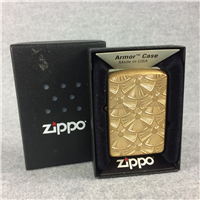 FANNED DISCS Tumbled Brass Double-Sided Armor Case Lighter (Zippo 28541, 2015) NIB