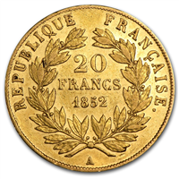 (KM-781.1) 1852 FRANCE 20 Francs Napoleon III Gold Coin 