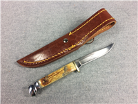 ROUGH RIDER RR090 Stag 6-1/4" Fixed-Blade Small Hunter Knife w/ Leather Sheath