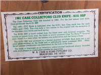 1981 CASE XX USA 6151 Limited Ed CCC Collectors Club Large Sway Back Jack Knife