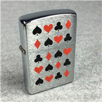 CARD SUITS Etched Brushed Chrome Lighter (Zippo, 20374, 2004)  