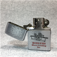 Vintage RODGERS MICRO GRINDING INC. Brushed Chrome Advertising Lighter (Zippo, 1979)