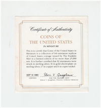 The Coins of the United States USA in Miniature Mini Coins Collection  (Franklin Mint, 1980)