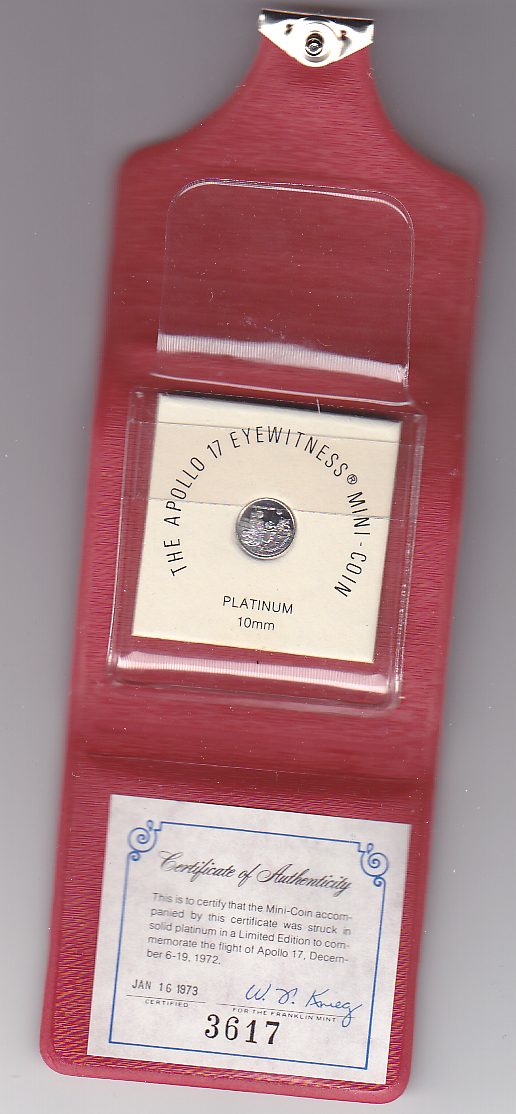 Apollo 17 Eyewitness Platinum Mini Coin (Franklin Mint, 1972) Current ...