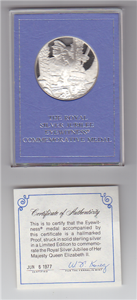 Franklin Mint  Queen Elizabeth II  Royal Silver Jubilee 1952-1977 Eyewitness Medal (Sterling)