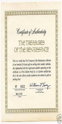 The Treasures of the Renaissance Medals Collection  (Franklin Mint, 1975)