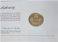 COOK ISLANDS Queen Elizabeth II $100 Gold Proof and First Day Cover KM #19  (Franklin Mint, 1977)