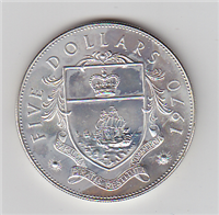 BAHAMAS ISLANDS 1970  $5 Five Dollars    Silver Coin KM 10