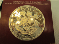 (KM-76a) BAHAMAS ISLANDS 1975 Independence $10 Sterling Silver Proof Coin 