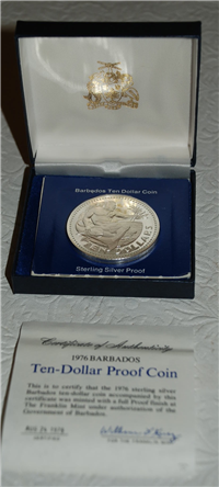 BARBADOS 1976 $10 Ten Dollar Proof    Silver Coin
