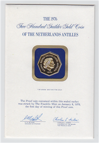 (KM-16) 1976 NETHERLANDS ANTILLES 200 Guilder Gold Proof Coin (7.95 grams .900 fine)