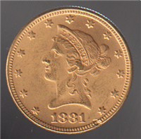 1881  $10 Ten Dollar Gold  Liberty Head  Gold Coin 