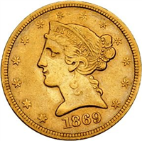 1869S  $5 Gold Liberty Head    