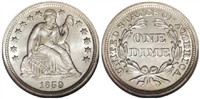 USA 1859  Seated Liberty Dime  Transitional  
