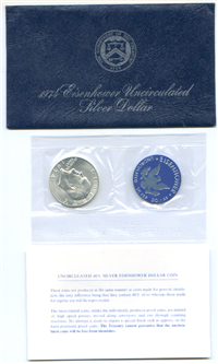 Blue Envelope Eisenhower Uncirculated Silver Dollar  (US Mint, 1974)