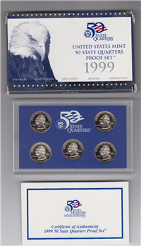 USA 5 Coins 50 State Quarters Proof Set  (U.S. Mint, 1999)