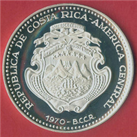 COSTA RICA 1970  20 Twenty Colones    Silver Coin KM 193