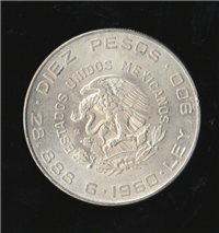 10 DIEZ Pesos 150th Anniversary Independence Silver Coin  (Mexico, 1960)